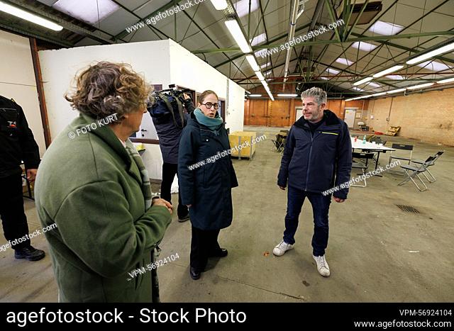 Jabbeke Mayor Daniel Vanhessche and State Secretary for Asylum and Migration policy Nicole de Moor pictured during a visit of State Secretary de Moor to the...