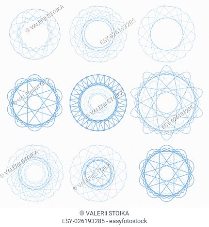 Set of Blue Circle Ornaments Isolated on White Background