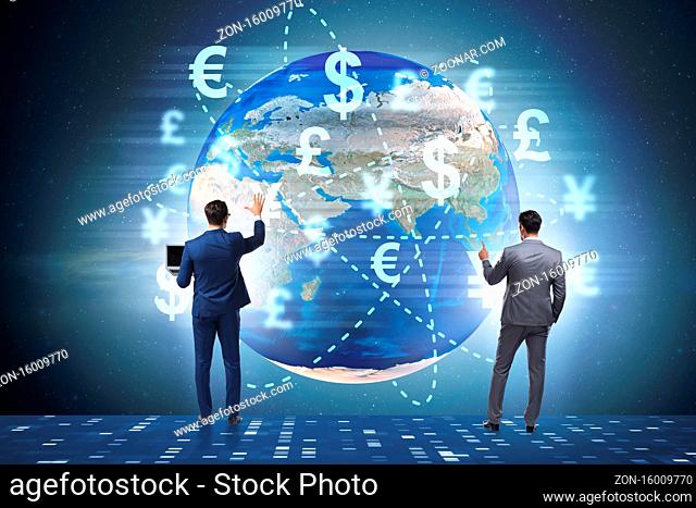 Global money transfer and exchange concept with the businessman