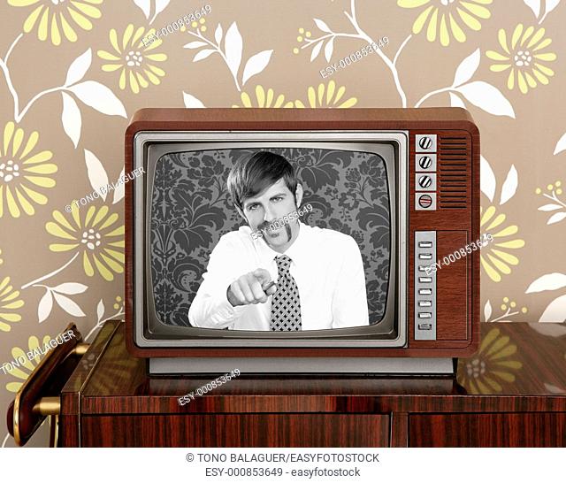 retro tv presenter mustache man wood television wallpaper