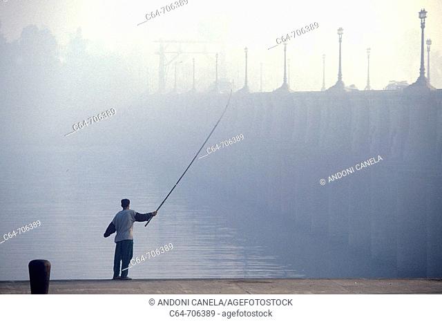 Young man fishing. Nile Delta. Egypt