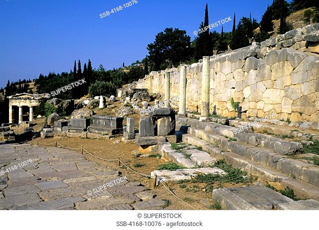 Greece, Delphi, Sanctuary Of Apollo, Treasury Of The Athenians, Sacred Way