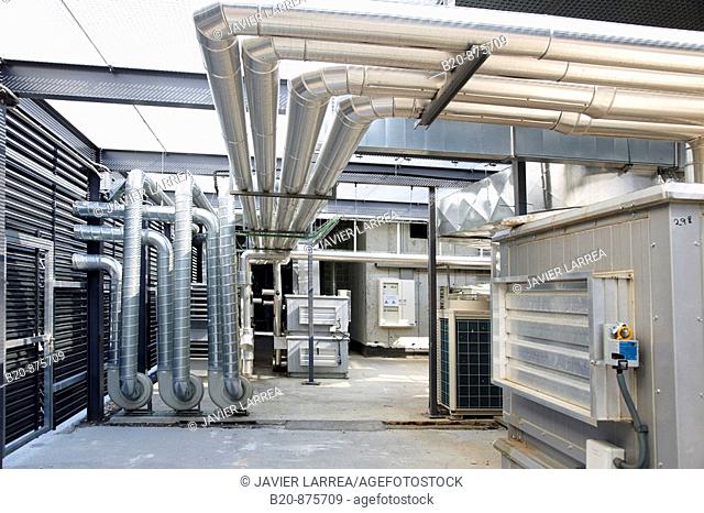 Air-conditioning industrial installation on roof of building, Donostia, San Sebastian, Gipuzkoa, Basque Country, Spain