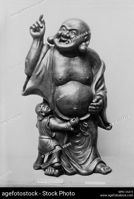 Hotei and Child. Period: Edo period (1615-1868); Date: 1820; Culture: Japan; Medium: Stoneware covered with thin glaze (Bizen ware); Dimensions: H