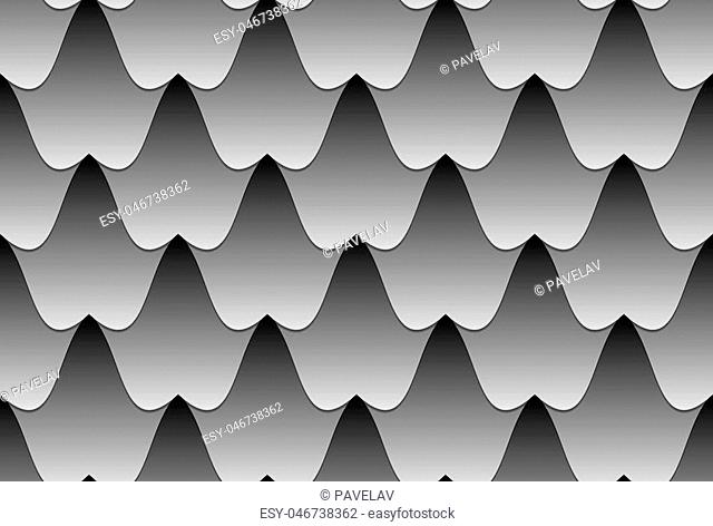Black white seamless vector pattern of wavy tilesIllustration of the sea with strong waves or caves with stalactites