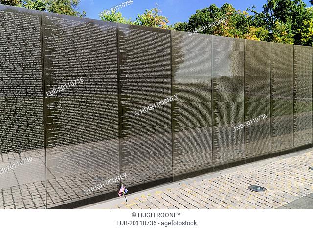 National Mall Vietnam Veterans Memorial The Memorial Wall with the names of those killed or missing in action during the Vietnam War