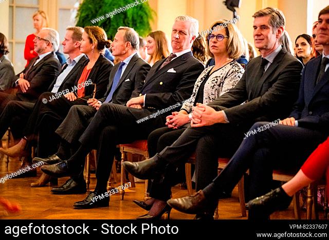 King Philippe - Filip of Belgium pictured during the award ceremony of the 2023 edition of the Belgodyssee prize for young journalists