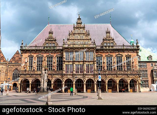 Bremen, Germany - May 25, 2021: the historic city hall building in the old city center of Bremen