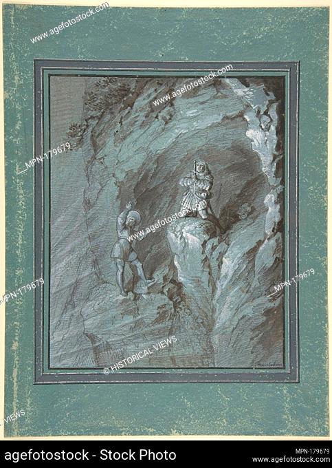Soldiers in a Cave Receiving Blessings from Heaven. Artist: Franz von Hauslab the Younger (Austrian, Vienna 1798-1883); Date: 19th century; Medium: Graphite