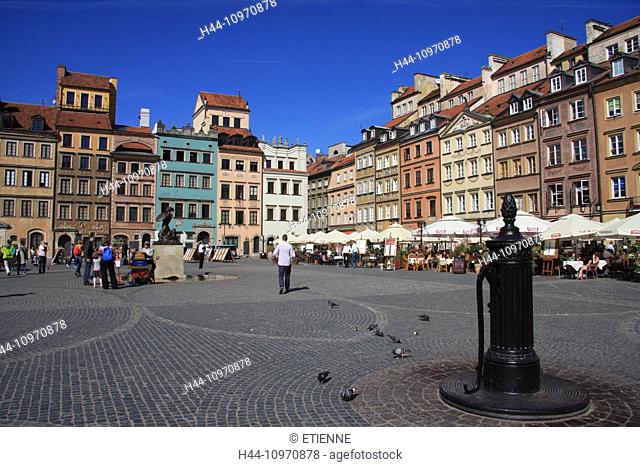 Poland, Warsaw, Europe, Old Town, Unesco, world cultural heritage, marketplace, Rynek Starego Miasta, houses, homes, facades, statue, sea spinster, sword