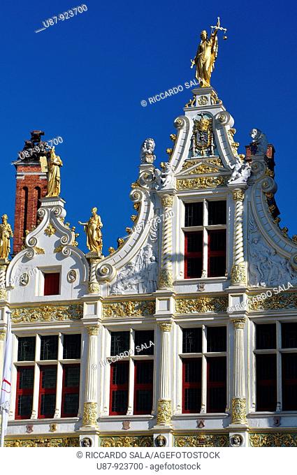 Belgium, Flanders, Brugge, Burg Square, Old Recorders' House, Detail of Roof Top