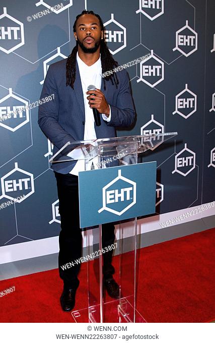 Fomer NFL player Sidney Rice and NY Giants player Steve Weatherford attend the EHT press conference at The Chelsea Stratus Featuring: Sidney Rice Where: New...