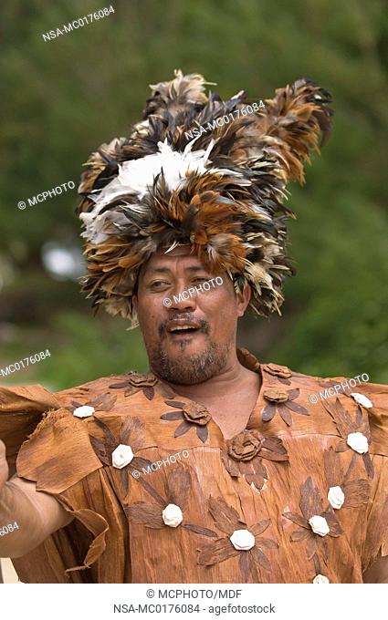 Cook Islands, Atiu. Traditionally dressed male islander
