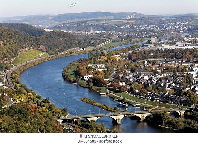 Autumn Mosel valley, view from the St. Mary Column, direction Pfalzel, Trier, Rhineland-Palatinate, Germany