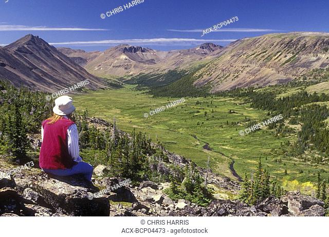 Hiker in Blue Canyon, Illgatchuz Park, British Columbia, Canada
