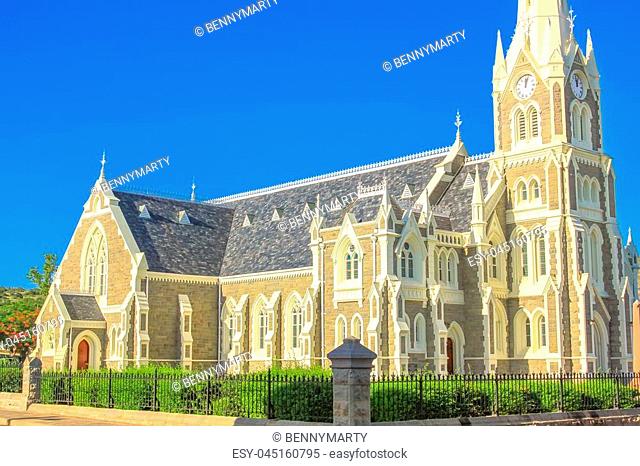 Side view of Victorian Gothic Reformed Mother Church in Graaff-Reinet, Eastern Cape, Great Karoo, South Africa. Historical Dutch church, built 1886
