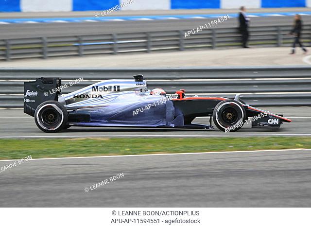 2015 Formula 1 Winter Testing Day 4 Jerez Feb 4th. Jenson Button in the McLaren Honda takes to the circuit on the final day of the jerez test