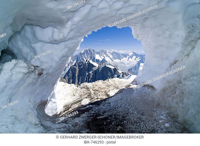 Ice grotto, entrance to Col du Midi (Midi Pass), Mt. Aiguille du Midi, Mont Blanc Massif, Chamonix, France