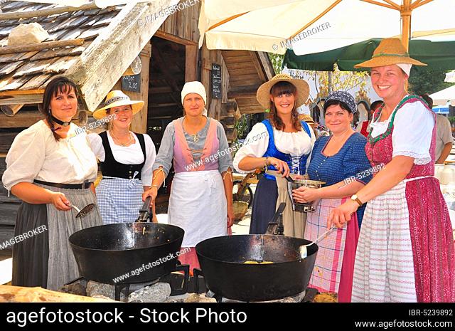 Village festival, nostalgic, countrywomen, Isar valley, Wallgau, Bavaria, Germany, Europe