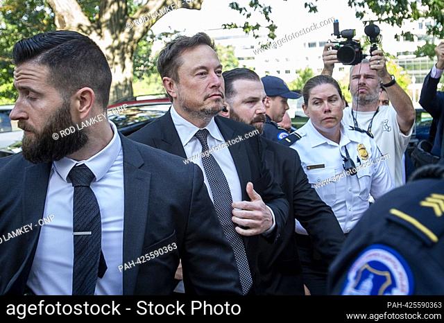 Elon Musk, Chief Executive Officer, Tesla, SpaceX and X (previously known as Twitter) arrives for theInaugural Artificial Intelligence Insight Forum with Key AI...