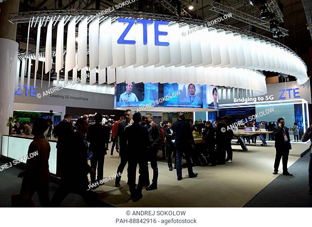 ARCHIVE - An achive image dated 28 February 2017 shows the stand of the Chinese telecommunications equipment company ZTE seen at the Mobile World Congress in...