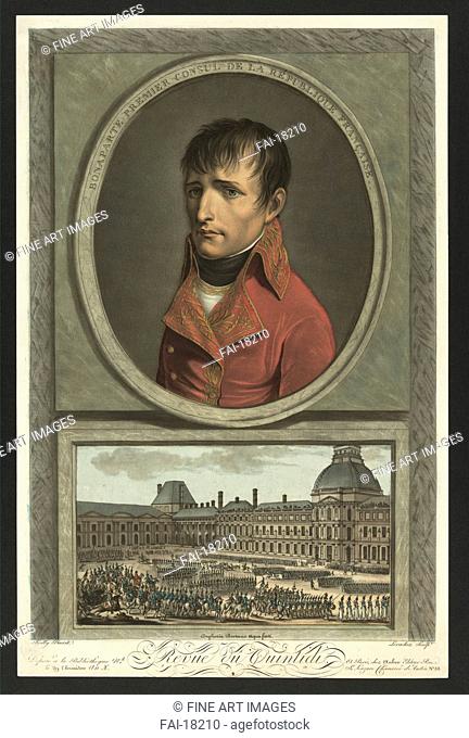 Napoleon Bonaparte as First Consul of France. Boilly, Louis-Léopold (1761-1845). Colour lithograph. Classicism. 1802. State Borodino War and History Museum