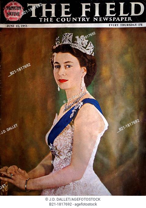 UK History: cover of 'The Field' of June 11, 1953, the 'Coronation Souvenir' issue with Queen EliZabeth II
