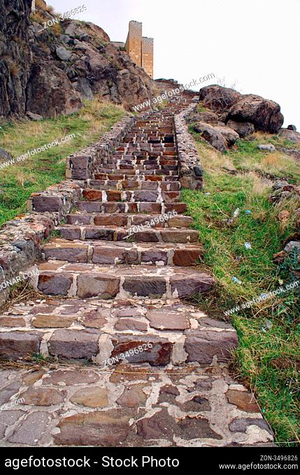 Steps to ruins of castle in Afyon, Turkey