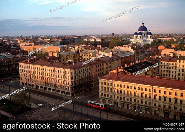 View of the city during the white night (early morning between 2 and 3 am). Leningrad today Saint Petersburg (Russia), May 13th, 1991