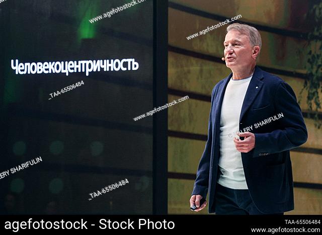 RUSSIA, MOSCOW - DECEMBER 6, 2023: Sberbank CEO and Executive Board Chairman Herman Gref is seen during an event marking Investor’s Day at Sber City in...