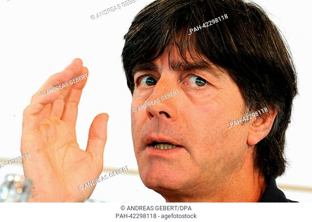Head coach of the German national soccer team Joachim Loew speaks at a press conference of the German team in Munich, Germany, 04 September 2013