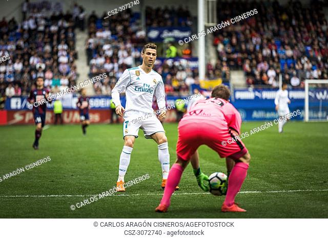 Cristiano Ronaldo, CR7, Real Madrid player, in action during a Spanish League match between Eibar and Real Madrid