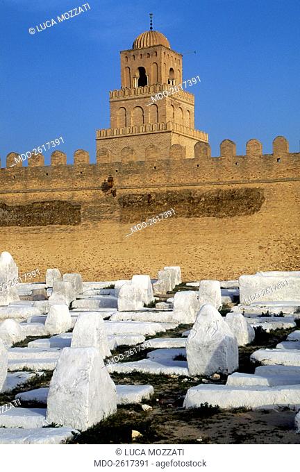 Old cemetery near the minaret of Kairouan, by Aghlabid craftmen, 836, 9th Century, brickwork. Tunisia, Kairouan. Whole artwork view