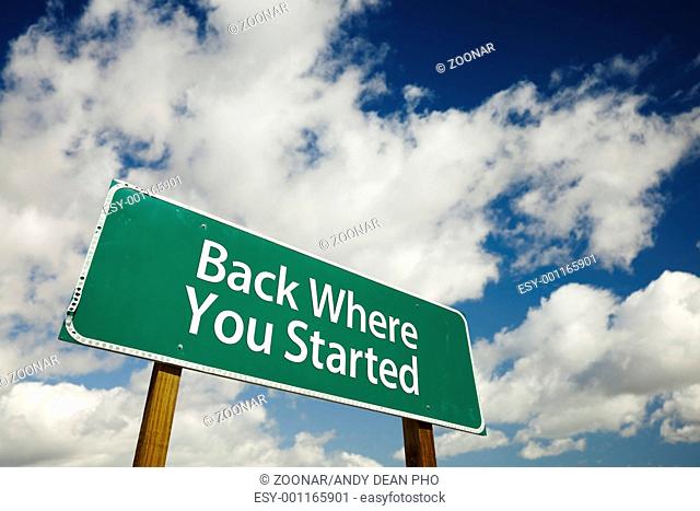 Back Where You Started Road Sign