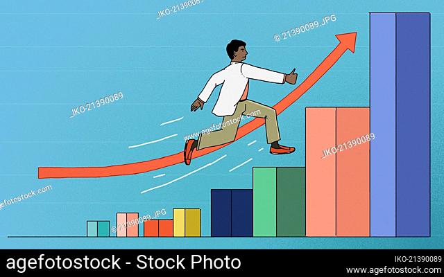 Man running up ascending graph