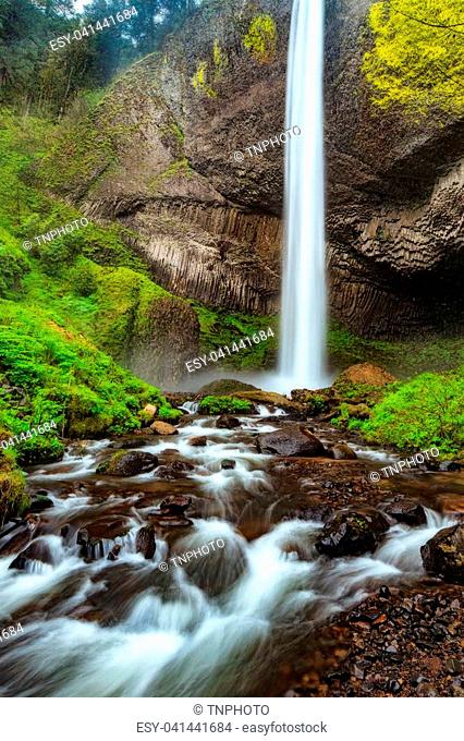 Latourell Falls and stream in the Columbia River Gorge, Portland, Oregon