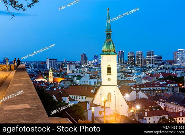 Bratislava (Pressburg), view from Bratislava Castle to Old Town, St Martin's Cathedral (Kated la svätého Martina) in Slovakia