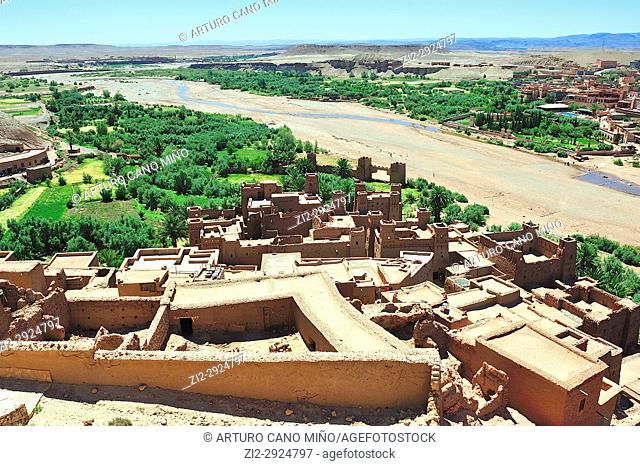 The river Ounila. Aït Benhaddou Ksar. World Heritage. Ouarzazate province, Morocco