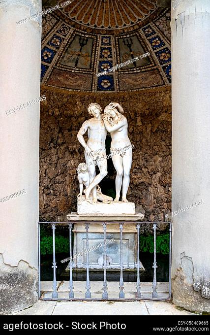 FLORENCE, TUSCANY/ITALY - OCTOBER 20 : Statues in Buontalenti Grotto Boboli Gardens Florence on October 20, 2019