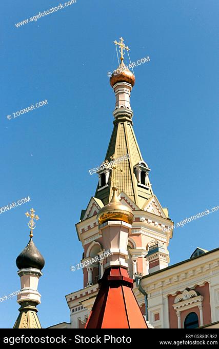 photographed by a dome with a cross Orthodox church located on the territory of the Republic of Belarus. the sky flies poplar fluff