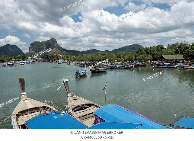 Longtail boat in port, Nopparat Thara, Ao Nang, Krabi Province, Thailand