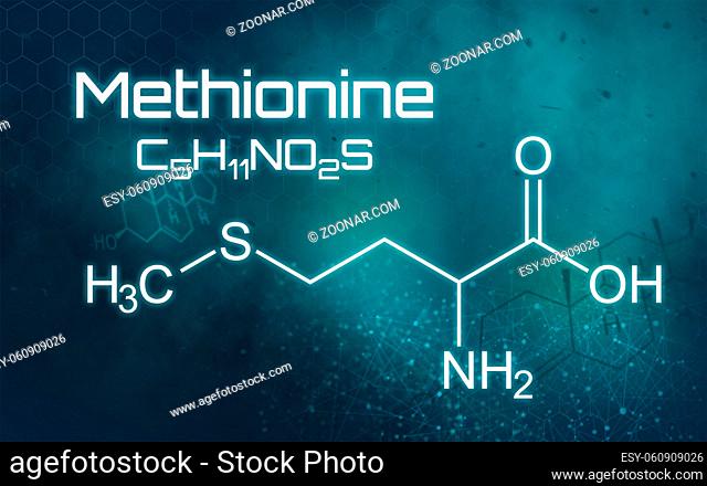 Chemical formula of Methionine on a futuristic background
