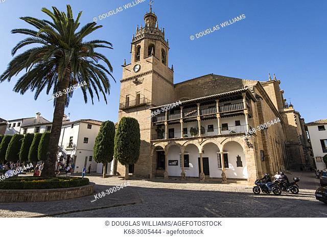 Plaza Duquesa de Parcent and church of Santa Maria del Mayor in Ronda, Malaga, Andalucia, Spain