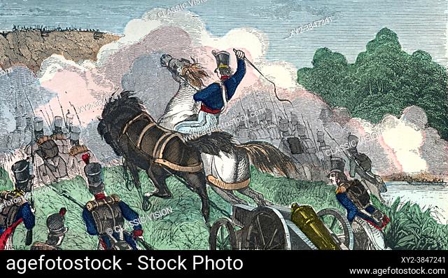 American troops capture York, Upper Canada, during the Battle of York, April 27, 1813. From An Illuminated History of North America