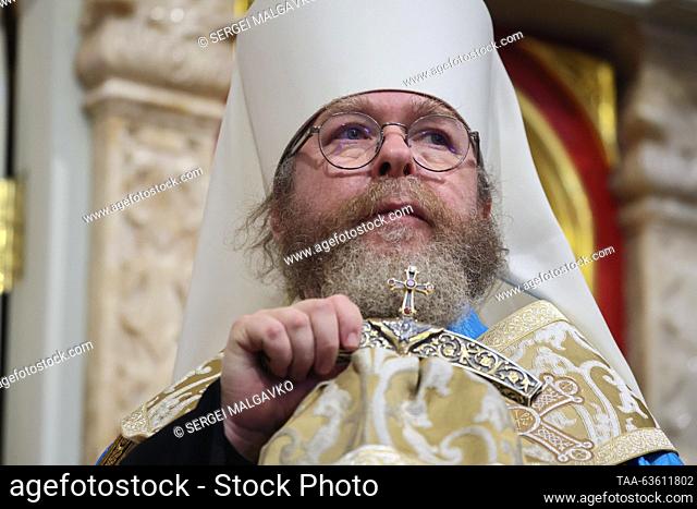 RUSSIA, SIMFEROPOL - OCTOBER 21, 2023: Newly-appointed Metropolitan Tikhon of Simferopol and Crimea conducts a prayer service at the Alexander Nevsky Cathedral