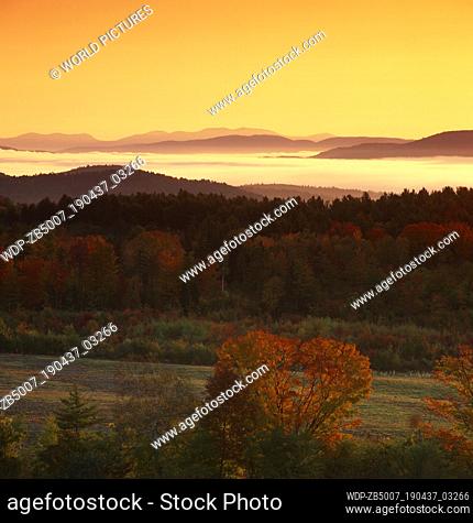 Low Mist in White Mountains at Sunrise, New Hampshire, USA