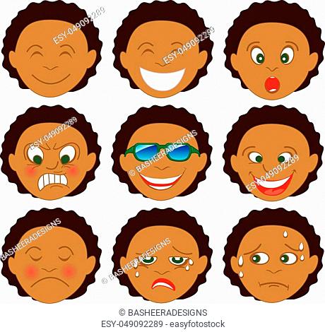 Vector Illustration of a child with various emotion faces. Great for Emoji Emoticons or stickers