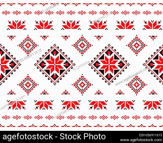 seamless pattern in Belarusian style. Repeating cross-stitch embroidered folk. vector seamless pattern for fabric. Embroidery for towels