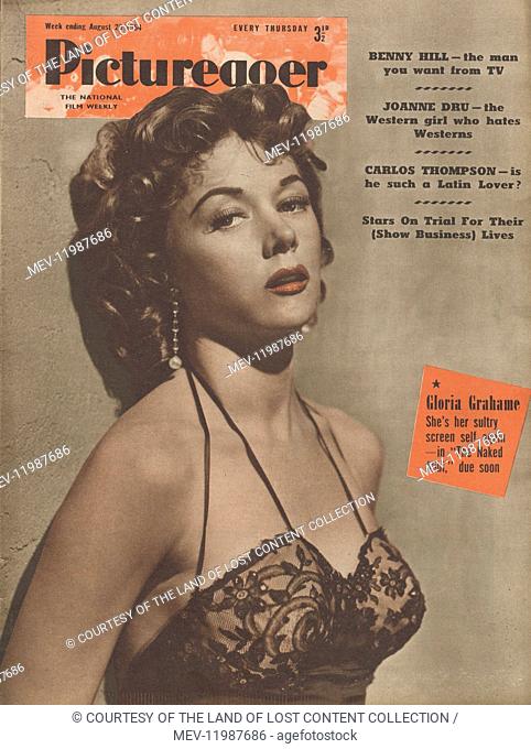 Picturegoer August 28th 1954 - 1954, Picturegoer front cover, colour photograph film star, Gloria Grahame, seductive, lacy lingerie