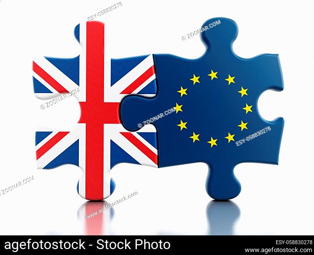 Britain and European Union flags on attached puzzle parts